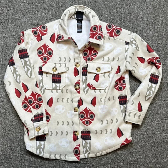 Studio Ghibli Princess Mononoke San's Mask Polar Fleece Shirt Jacket X-Small - Picture 1 of 6